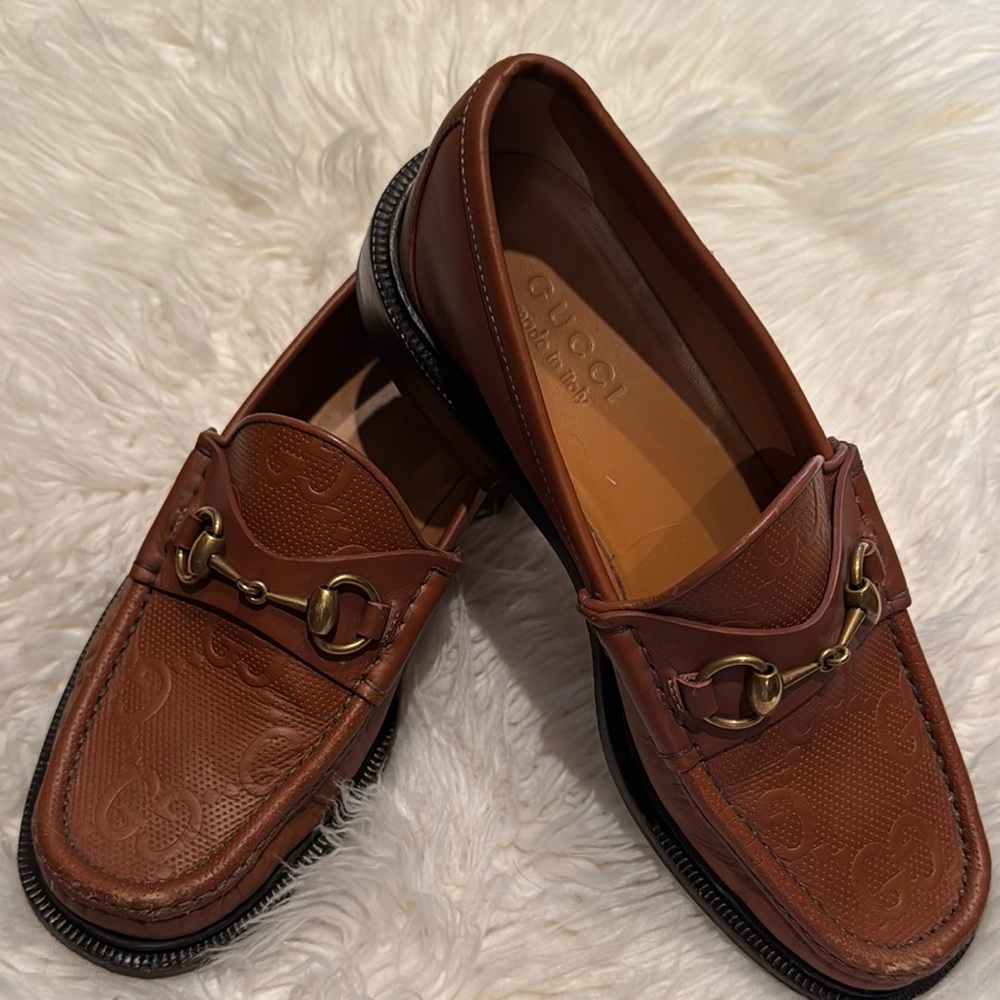 Men’s Gucci Brown Leather Loafers Moccasin Style